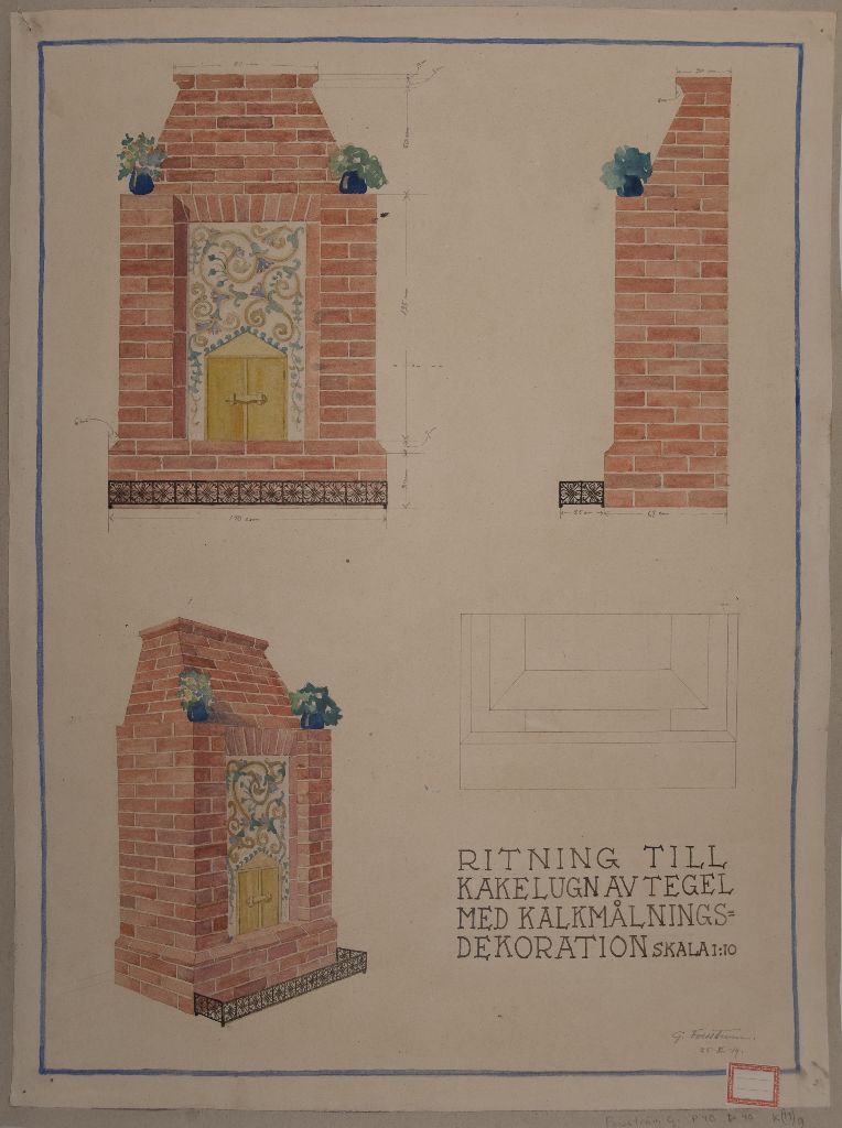 Gunnar Forsström, Ritning till kakelung av tegel med kalkmålninsdekoration, 1914