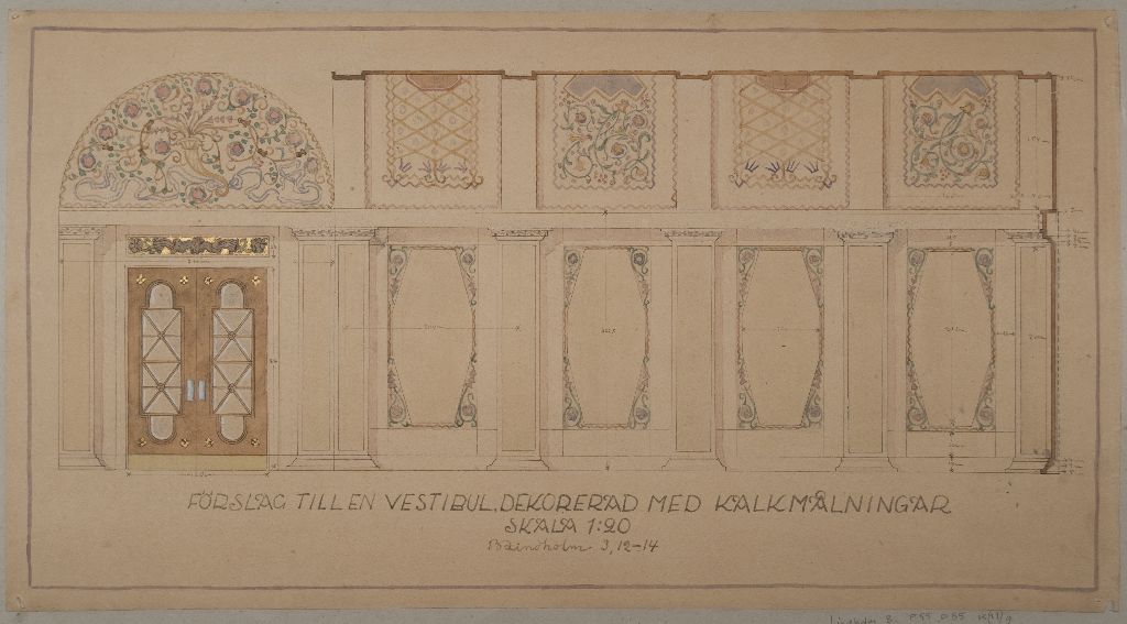 Bertil Lindholm, Förslag till en vestibul dekorerad med kalkmålningar, 1914
