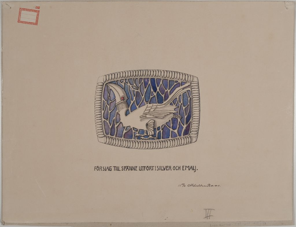 Märtha Roos, Förslag till spänne utfört i silver och emalj, 1915