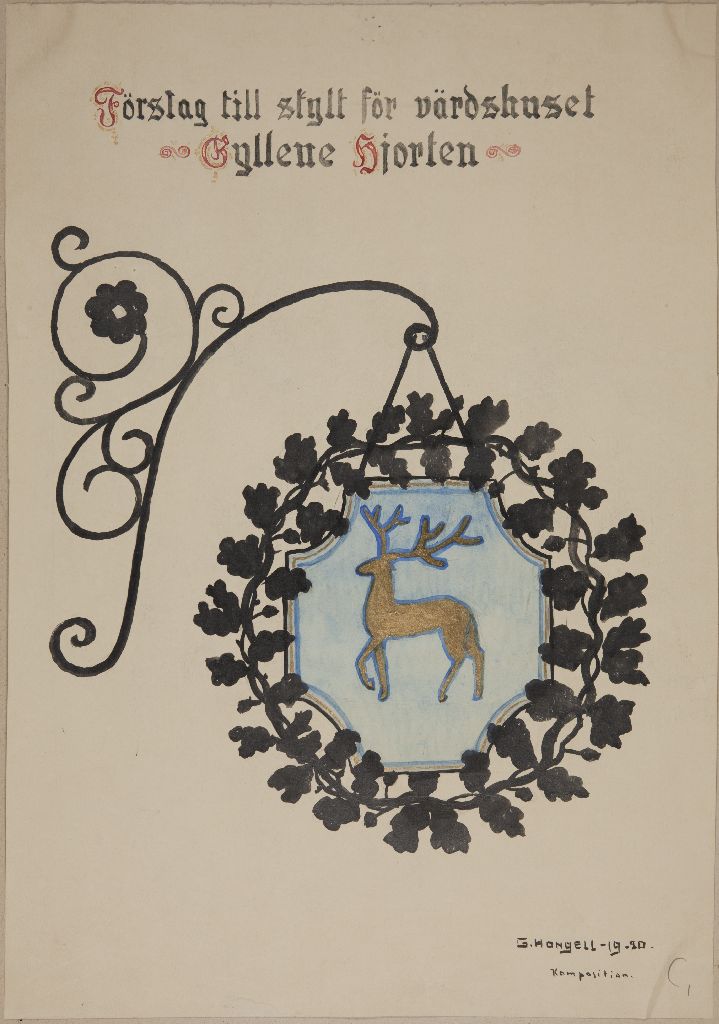 Göran Hongell, Förslag till skylt för värdshuset Gyllene Hjorten, 1919-1920