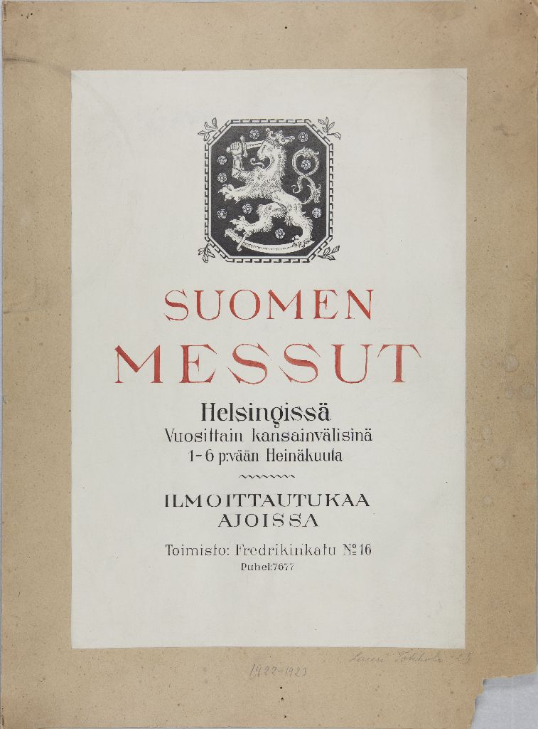 Lauri Tokkola, Juliste, Suomen Messut, 1923
