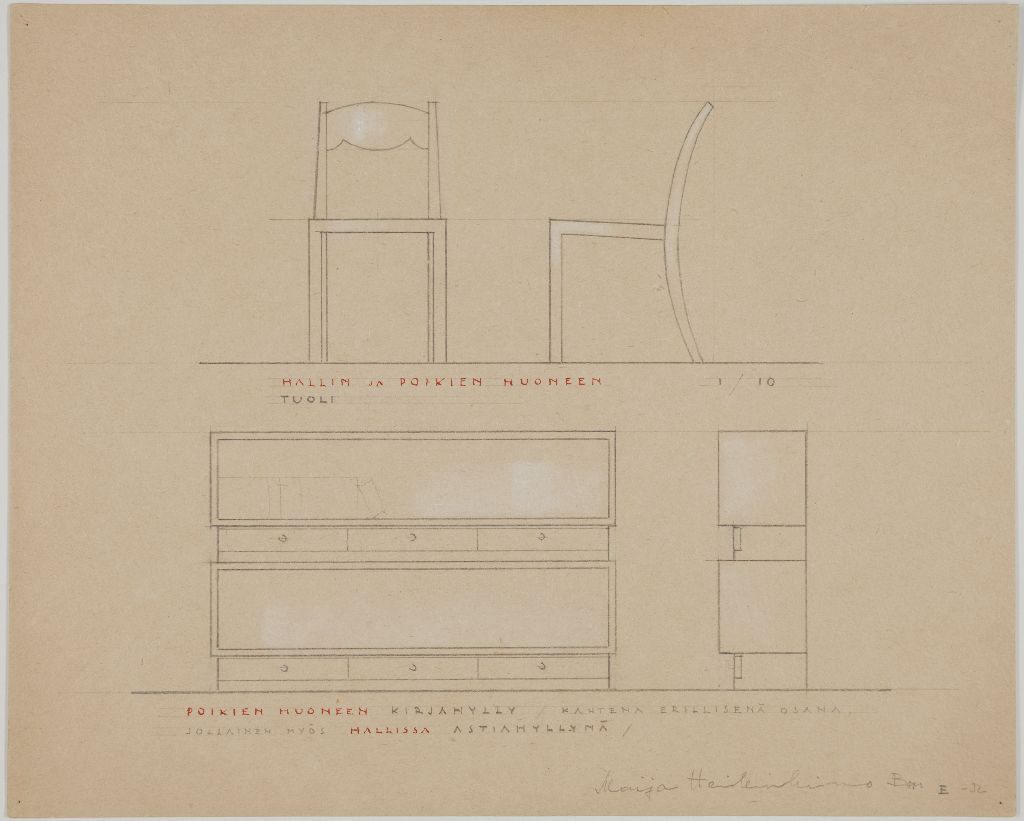 Maija Heikinheimo, Hallin ja poikienhuoneen tuoli ja kirjahylly, 1932