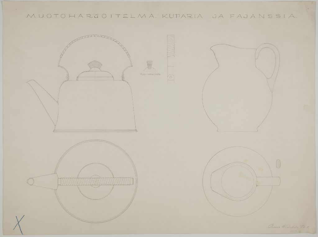 Osmo Karhia, Muotoharjoitelma kuparia ja fajanssia, 1935-1936
