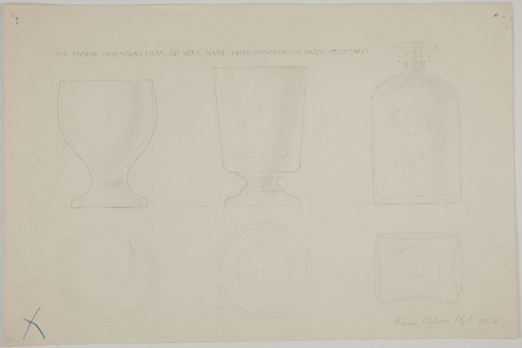 Kersti Nybom, Två ryska driksglas samt brännvinsflaska, 1935-1936