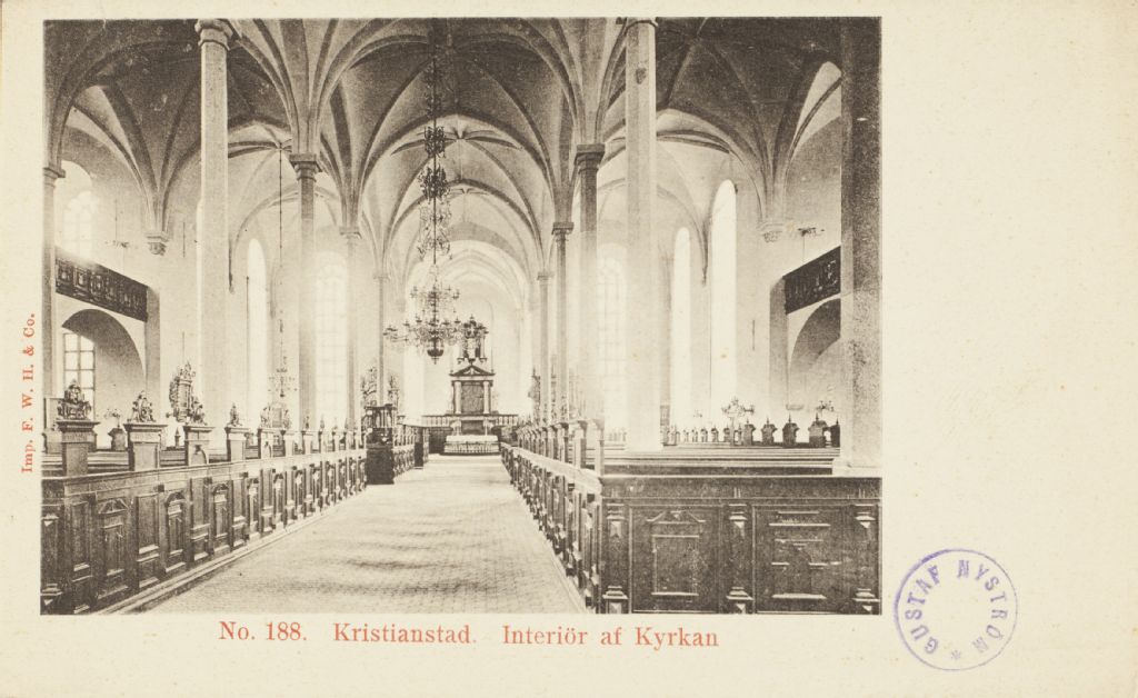 Postikortti jossa kuvattuna Kristinastadin kirkko.