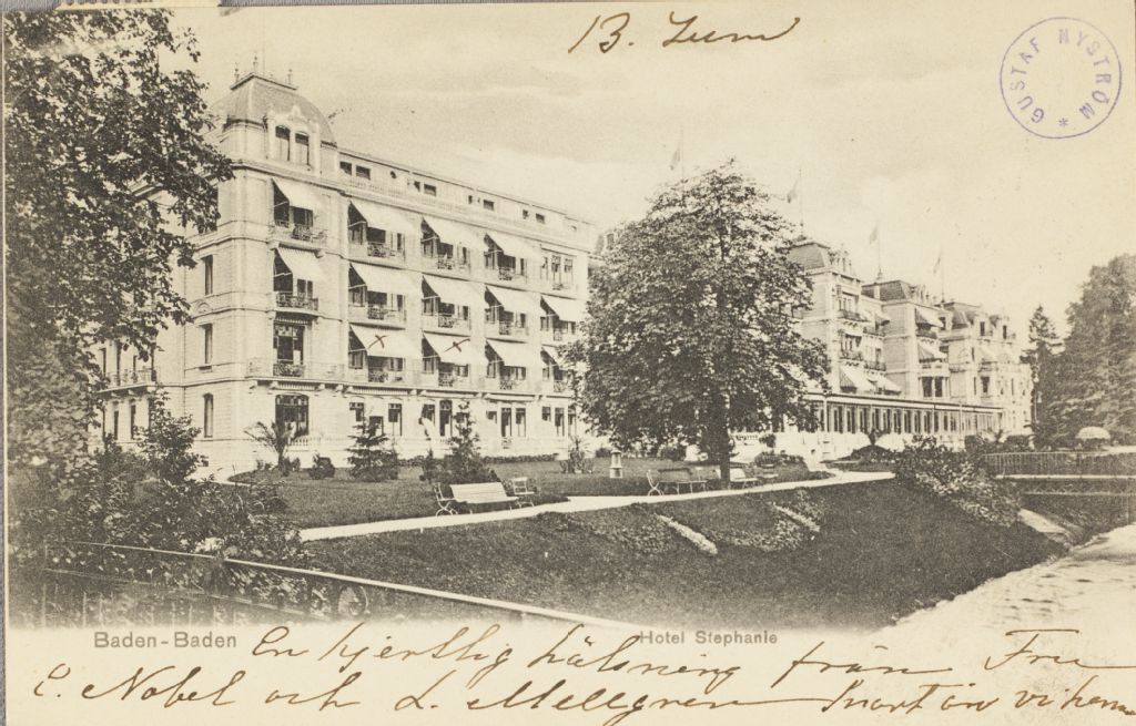 Baden-Baden -aiheinen G.Nyströmille omistettu postikortti