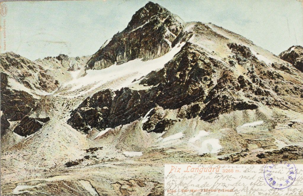 Piz Languardin vuori -aiheinen postikortti.