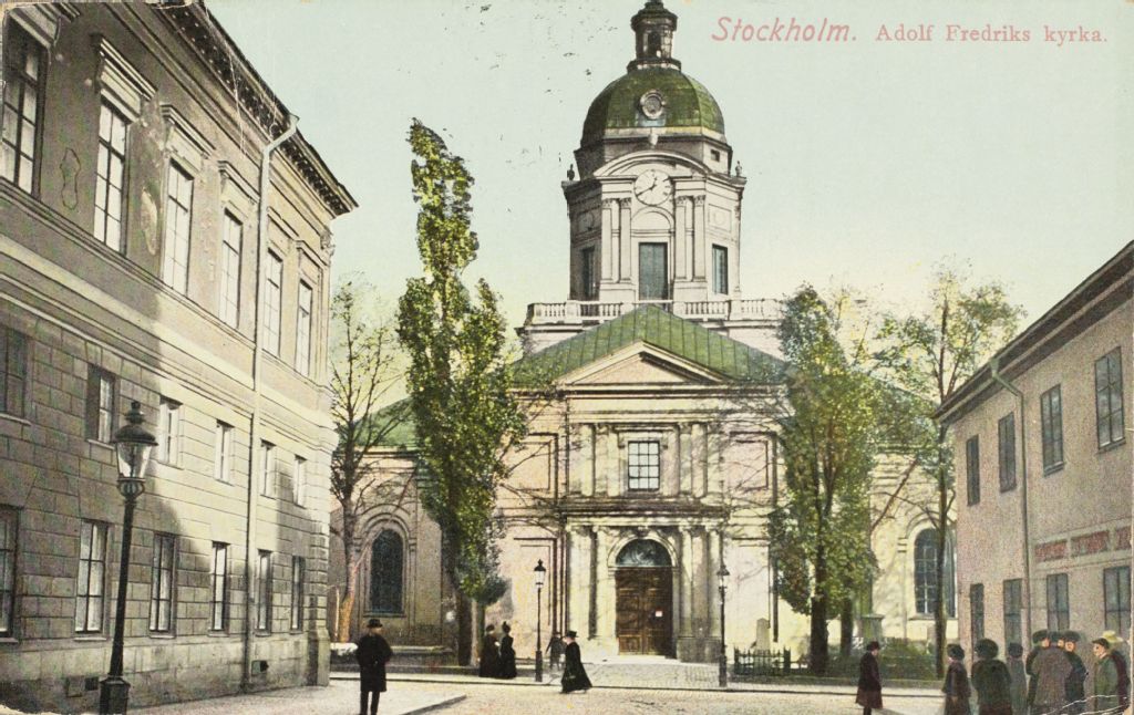 Stockholm Adolf Fredriks Kyrka -aiheinen postikortti.