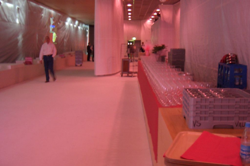 Masters of Arts 2005, näyttelyn rakentamista: pinkki väri yhdisti näyttelyn eri teemat