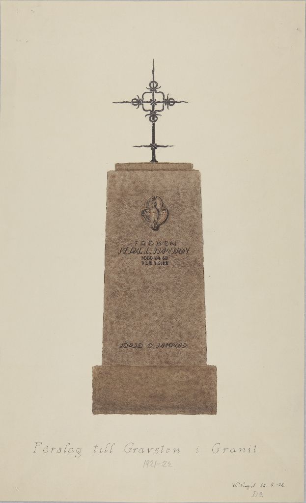 William Winqvist, Förslag till gravsten i granit, 1922