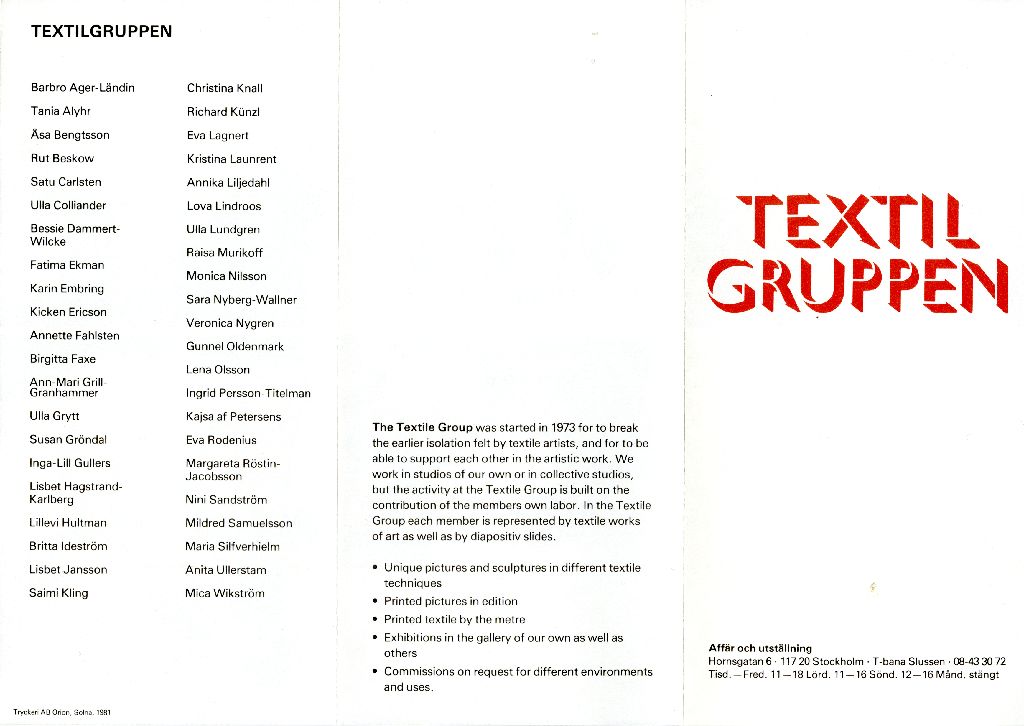 Textilgruppen -esite, 1981